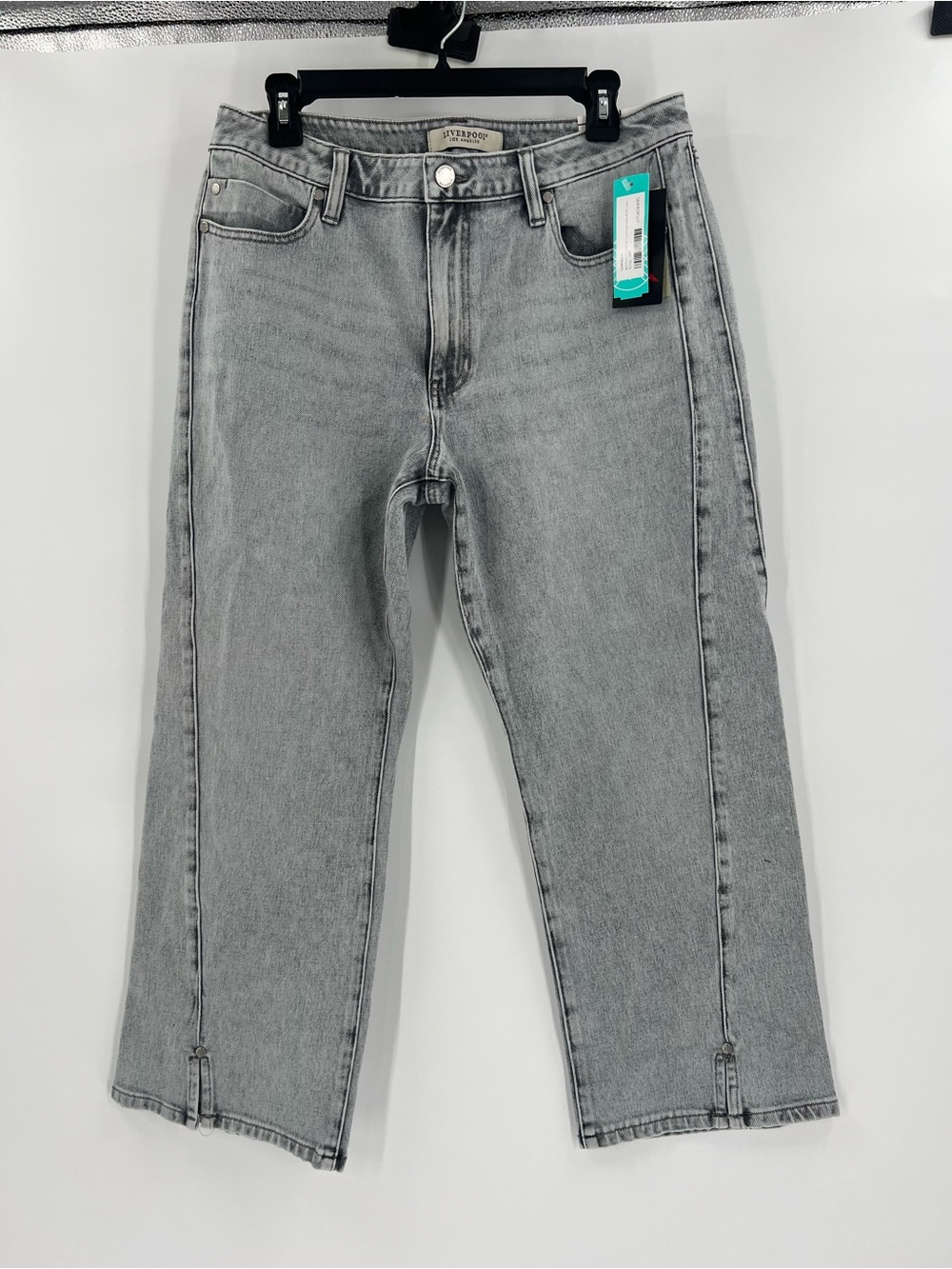 NWT Liverpool Los Angeles ECO Kennedy Split Hem Ankle Jeans Petite 12 Gray - Picture 9 of 12